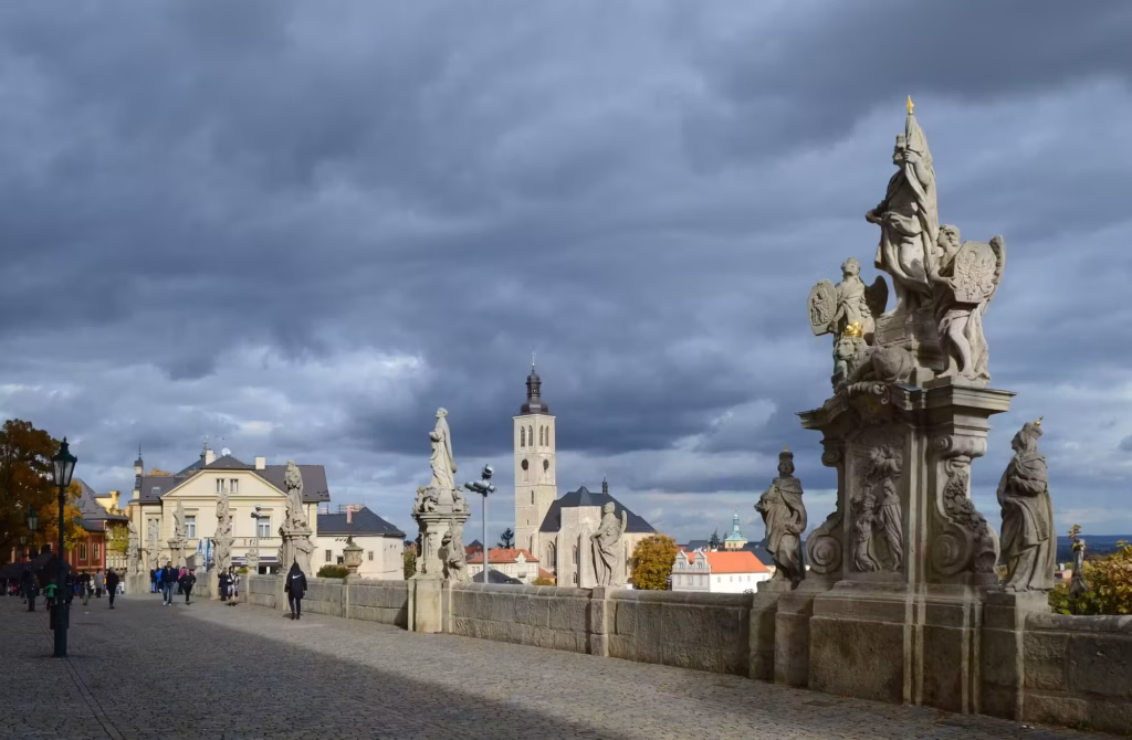 Barborská street with baroque statues in Kutná Hora
