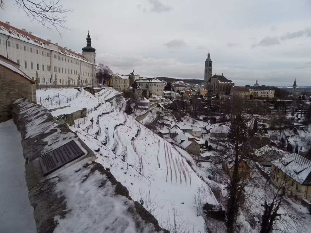 Kutná Hora in winter with the Jesuit College in snow