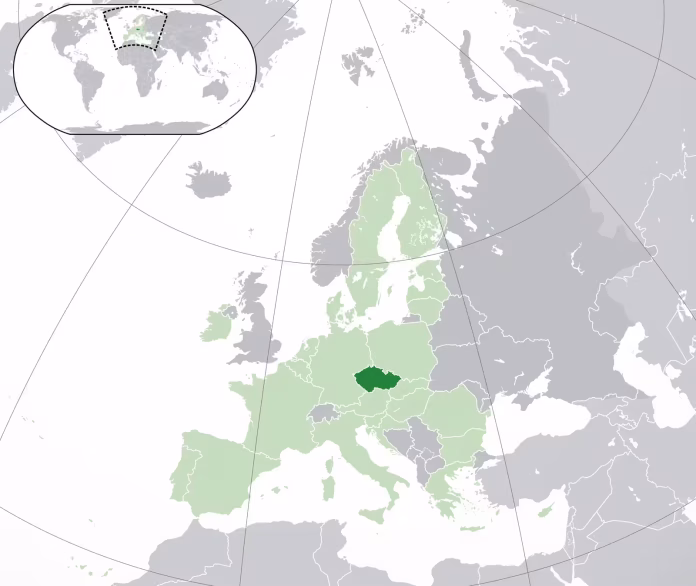 Mapa de Europa con la República Checa destacada