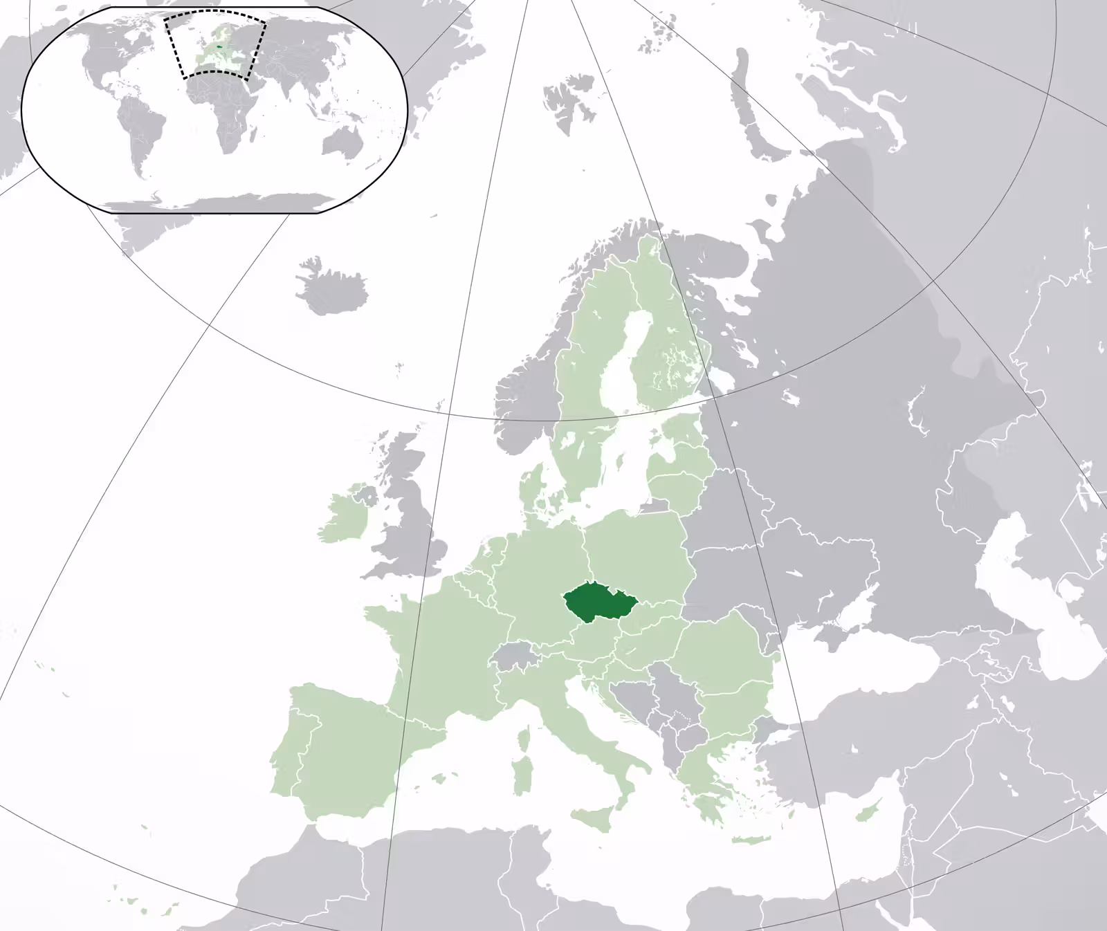 Mapa de Europa con la República Checa destacada