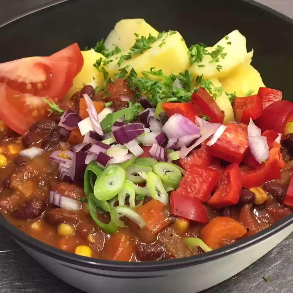 Guiso de verduras servido durante un retiro de oscuridad