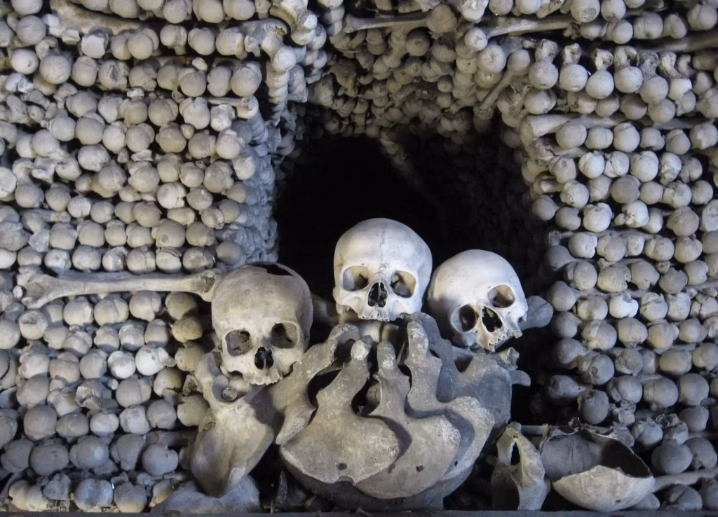 Skulls and bones in the Sedlec Ossuary, Kutná Hora